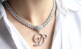 Cursive Initial Heart Cuban Necklace